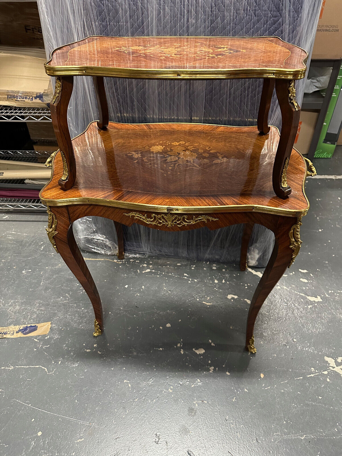 Two-Tier Table Gilt Bronze Mounted Marquetry
