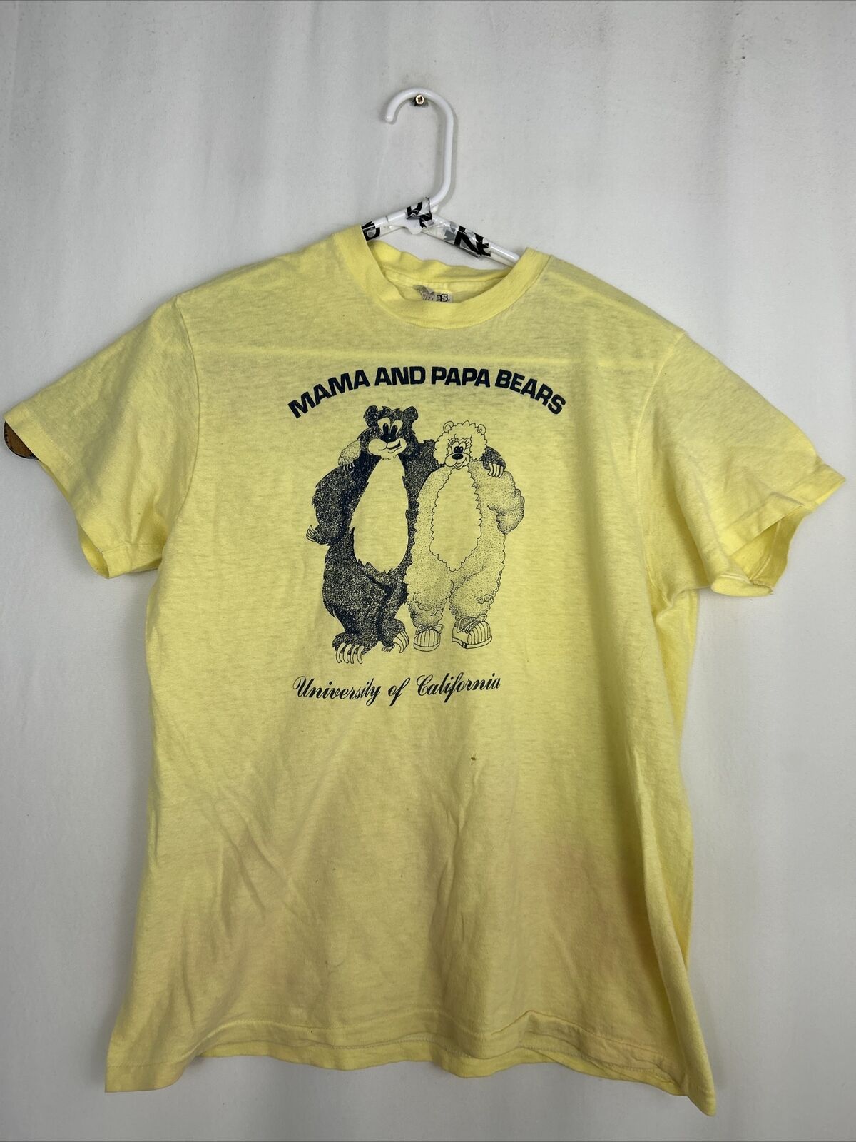 Vintage Hanes Single Stitch T Shirt Yellow Berkeley Holes Mama Papa Bear Men L