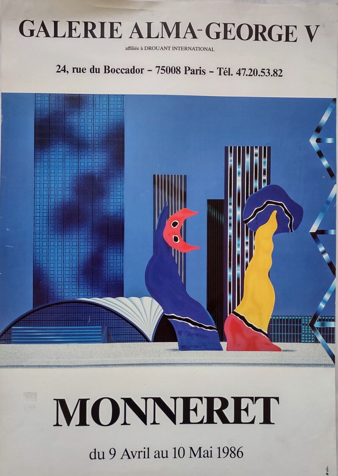 Vintage Paris Art Exhibit Poster 1986 MONNERET Galerie Alma-George V Beautiful