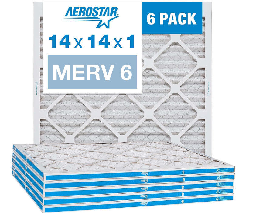 Aerostar 14x14x1 MERV 6 Pleated Air Filter, AC Furnace Air Filter, 6 Pack