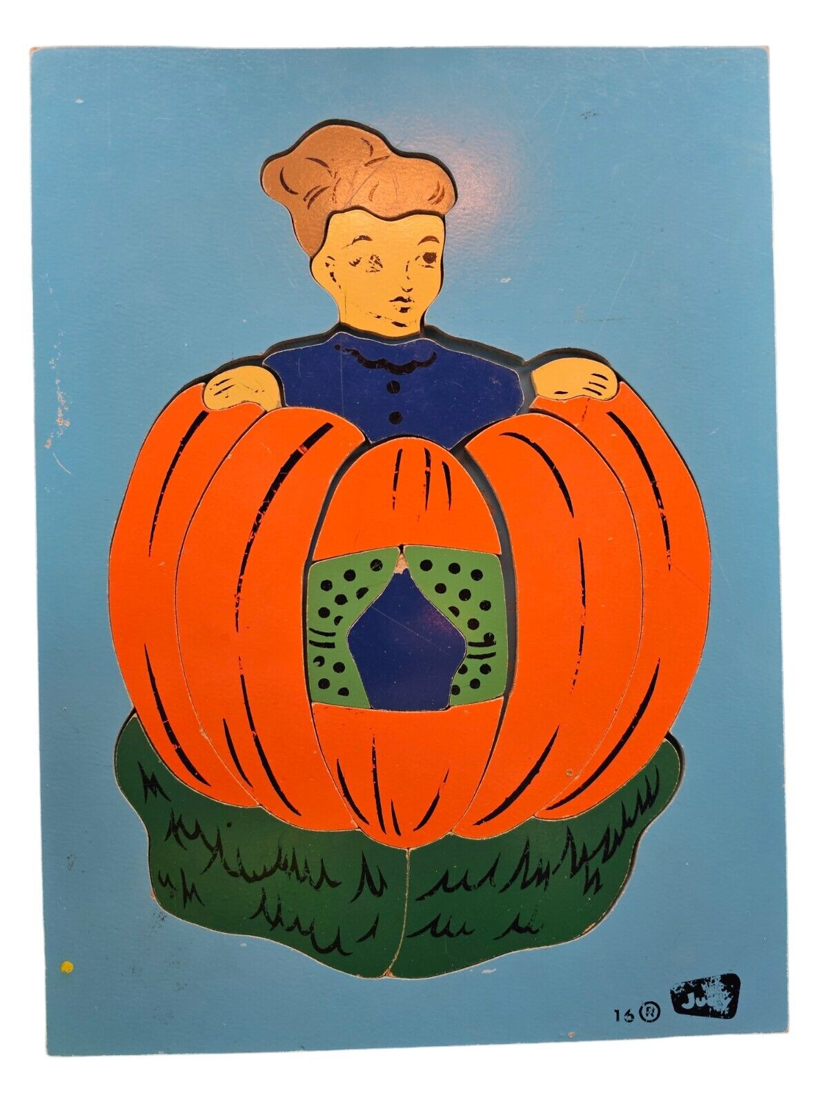 Vintage Judy Instructo Wood Puzzle Women In Pumpkin Vintage Halloween 