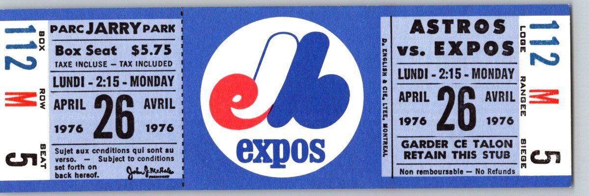 Montreal Expos Unused Ticket Various Games 1976 Season Jarry Park Unique Rare