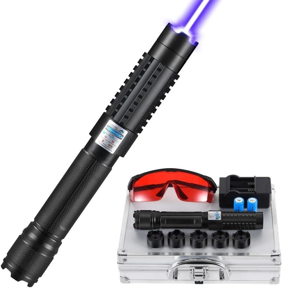 High Power Blue Burning Laser Pointer Adjustable Focus Light With Aluminum Box