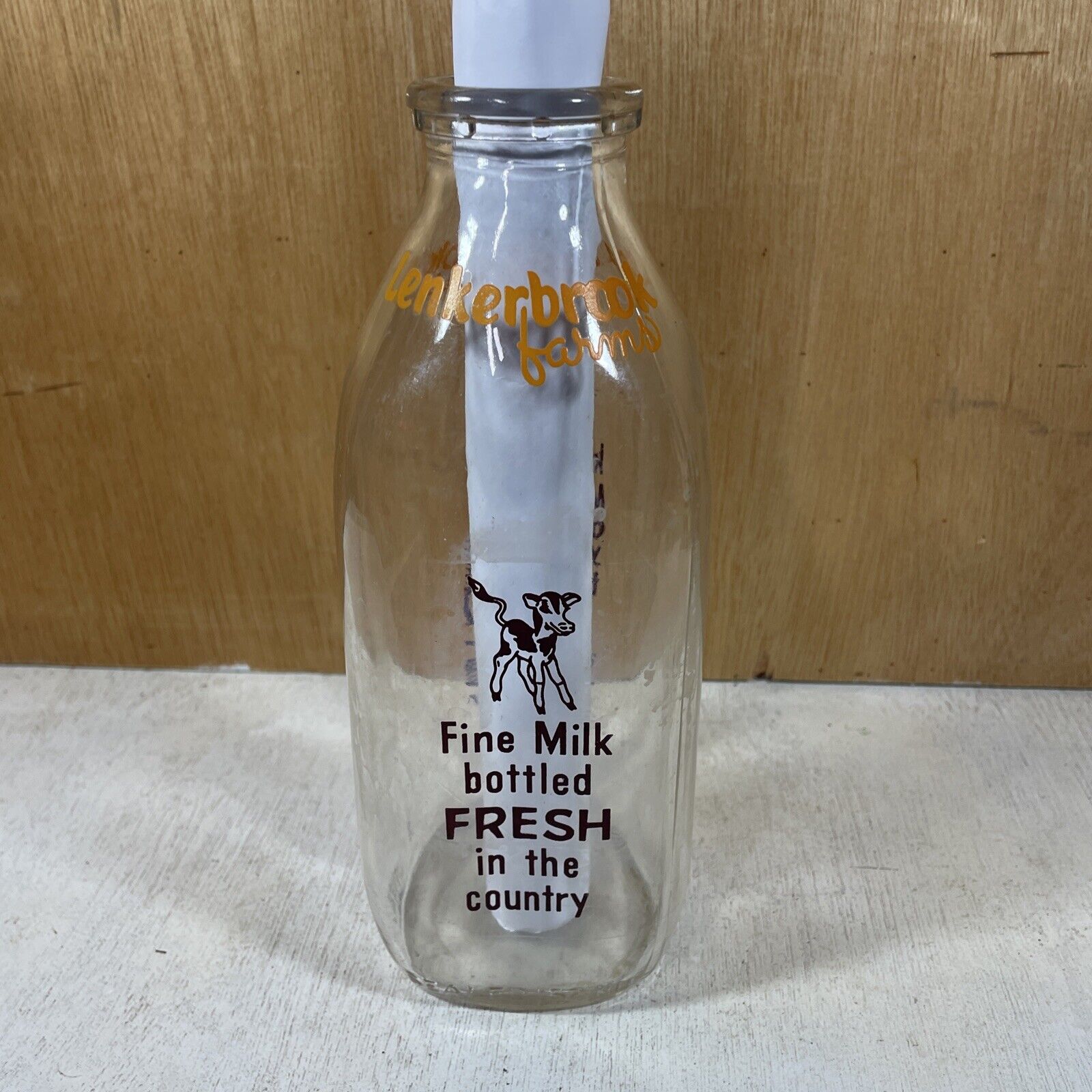 Rare Vintage Lenkerbrook Farms Dairy PA Glass Milk Bottle 1 Quart Farm Decor B