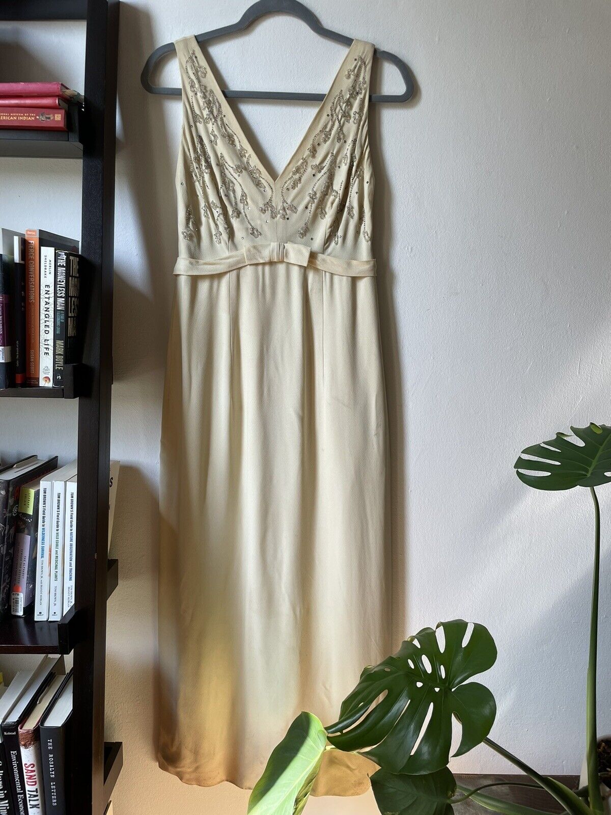 vintage 1940s silk off white Beaded dress Size  M