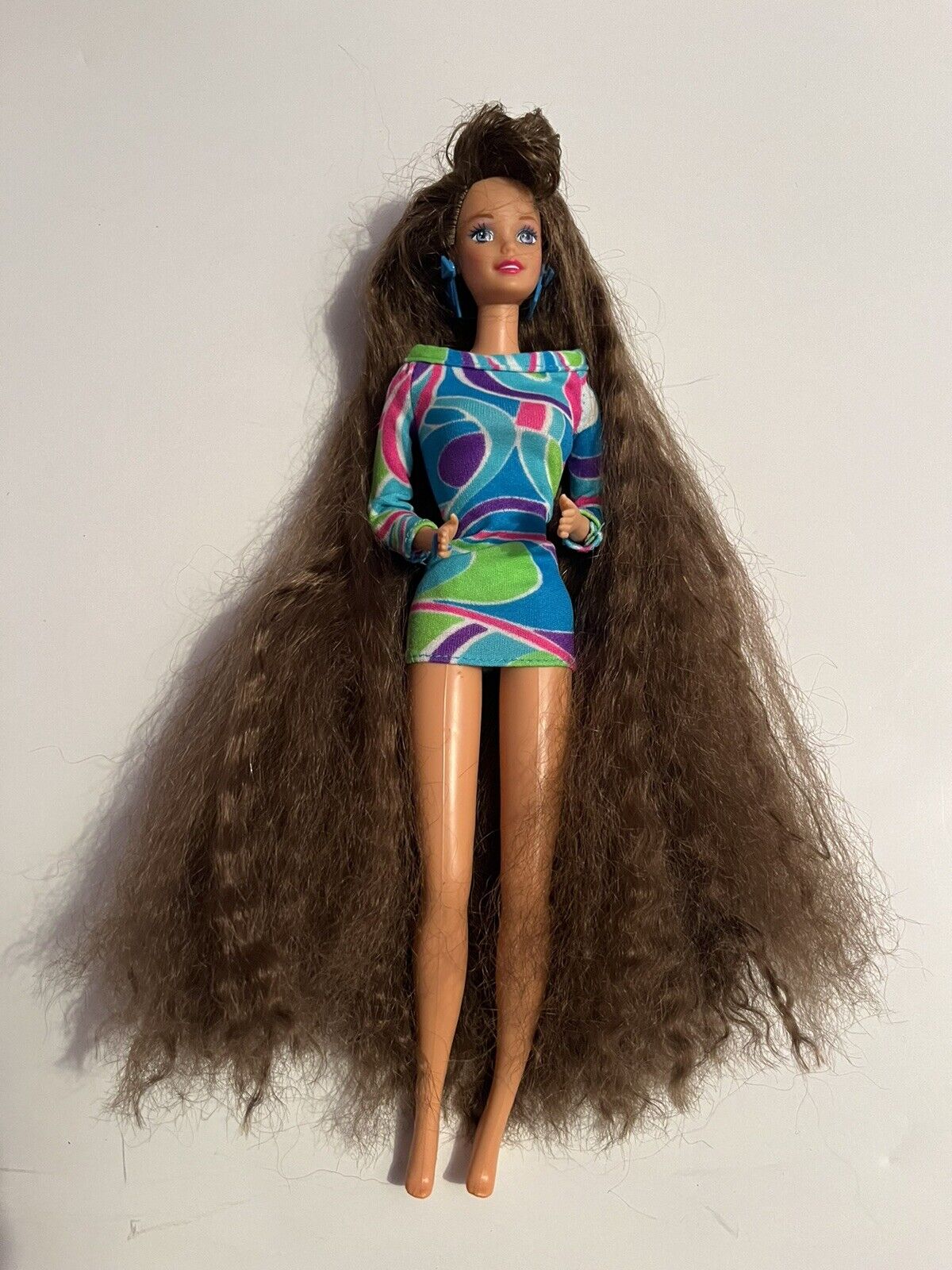 Vintage Mattel 1991 Totally Hair Barbie Doll Brunette Long Hair Original Outfit
