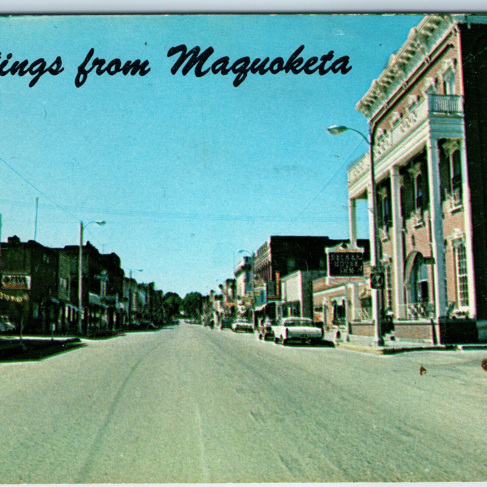 c1950s Maquoketa IA Main Street Looking South Downtown Roadside Bill Flagel A217