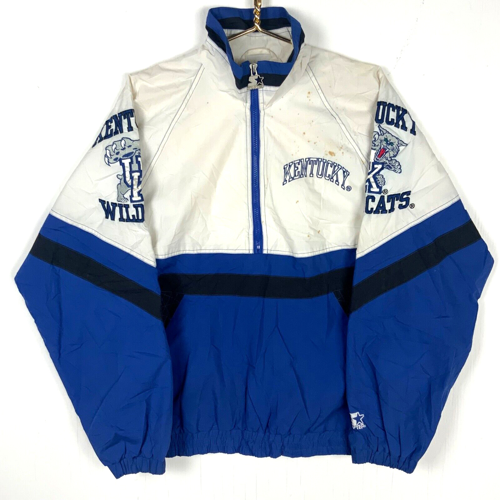 Vintage Kentucky Wildcats Starter Jacket Medium Half Zip Windbreaker Blue Ncaa