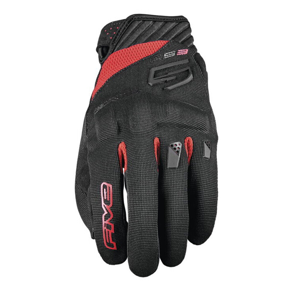 Five5 Gloves RS3 Evo Black and Red Motorcycle Gloves Men's Sizes SM - 3XL