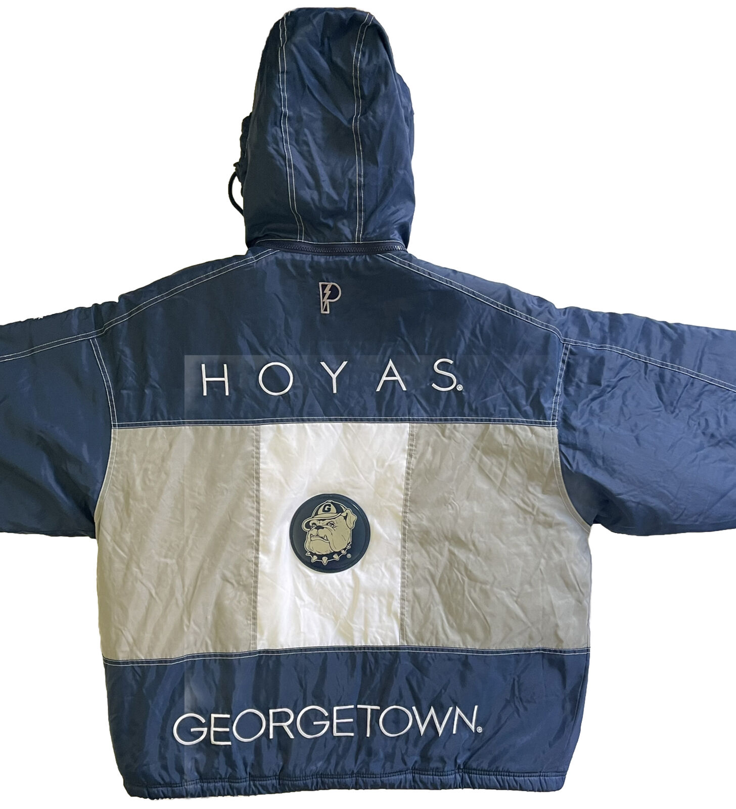 Vintage PRO PLAYER Georgetown HOYAS Puffer CHUNKY Coat Jacket Gray White Blue DC