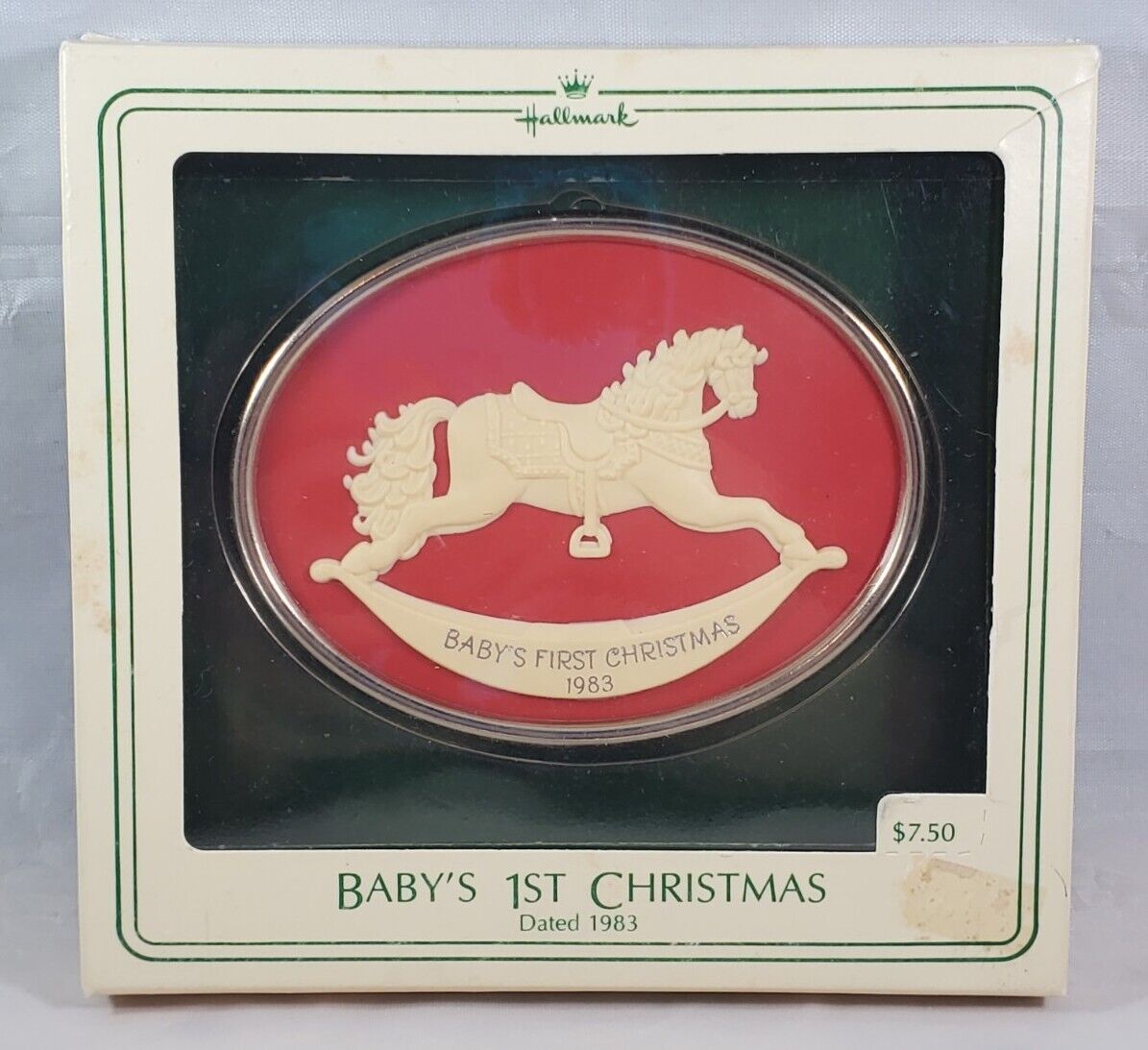 Hallmark 1983 Keepsake Ornament - Baby\'s First Christmas Rocking Horse Cameo NIB