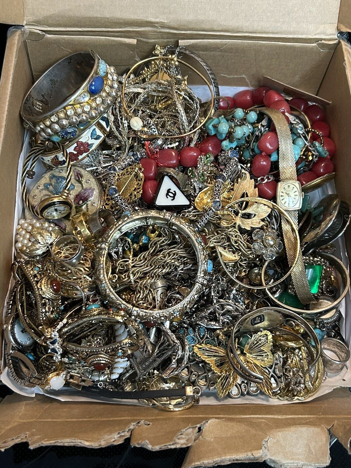 Vintage Box Of Jewelry Unsearched - Estate Sale Jewelry