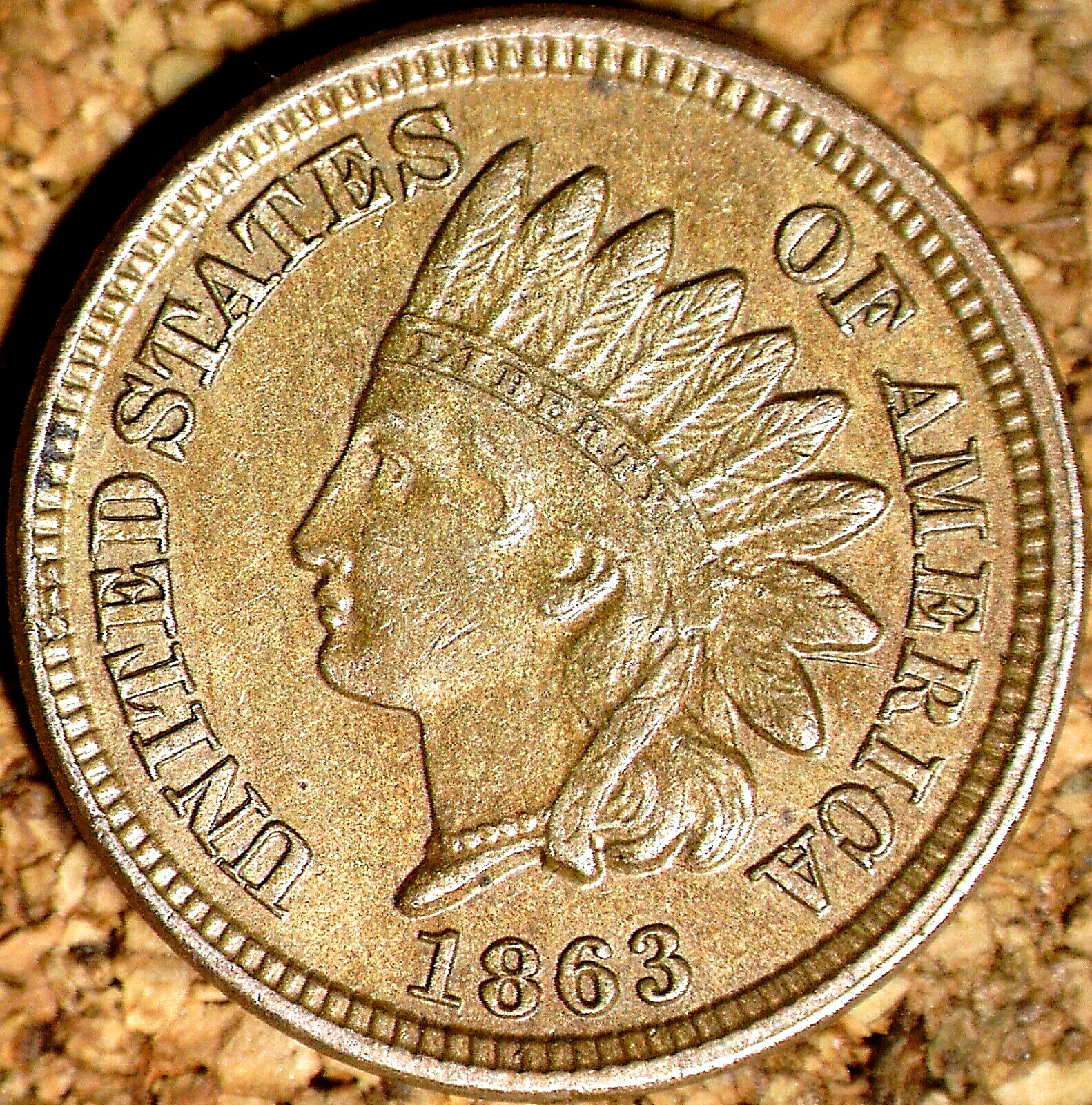 1863 Indian Head Cent (CN) - AU+ POLIQUIN DISCOVERY/PLATE  MAJOR CRACKS  (K755)
