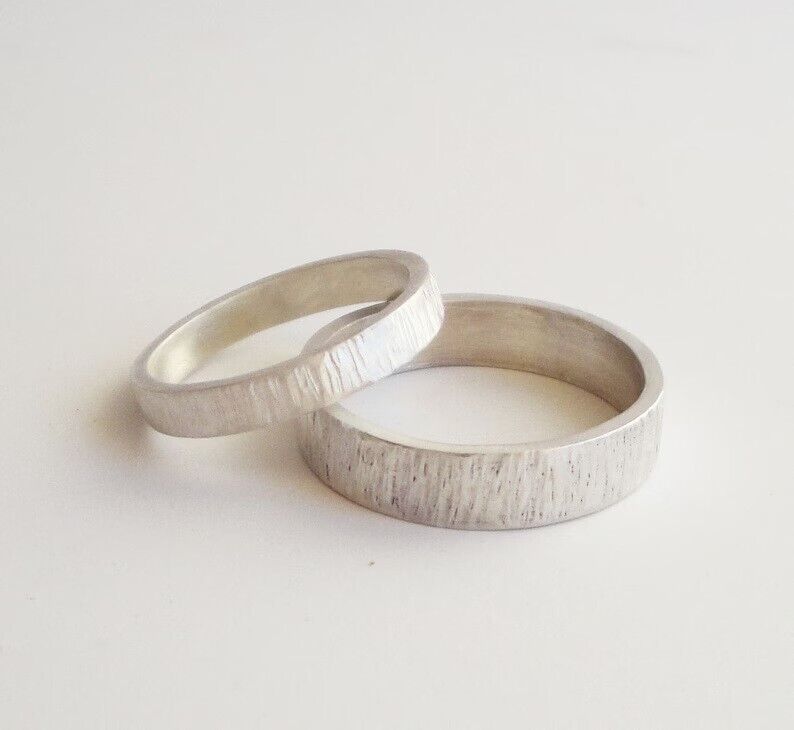 Amazing Handmade Texture Design Matching Couple Bands In Pure 10K White Gold