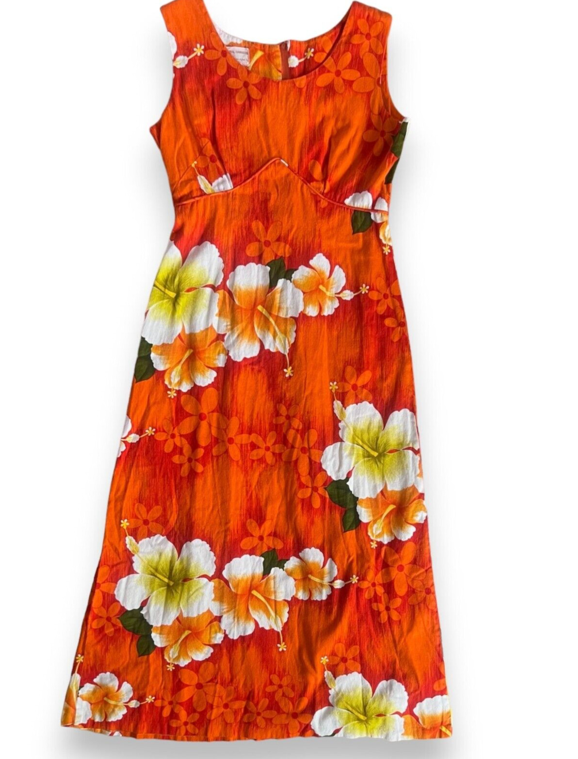 VTG 1960\'s Royal Hawaiian Maxi Dress Orange Floral Barkcloth Sz 18 (Large) RARE
