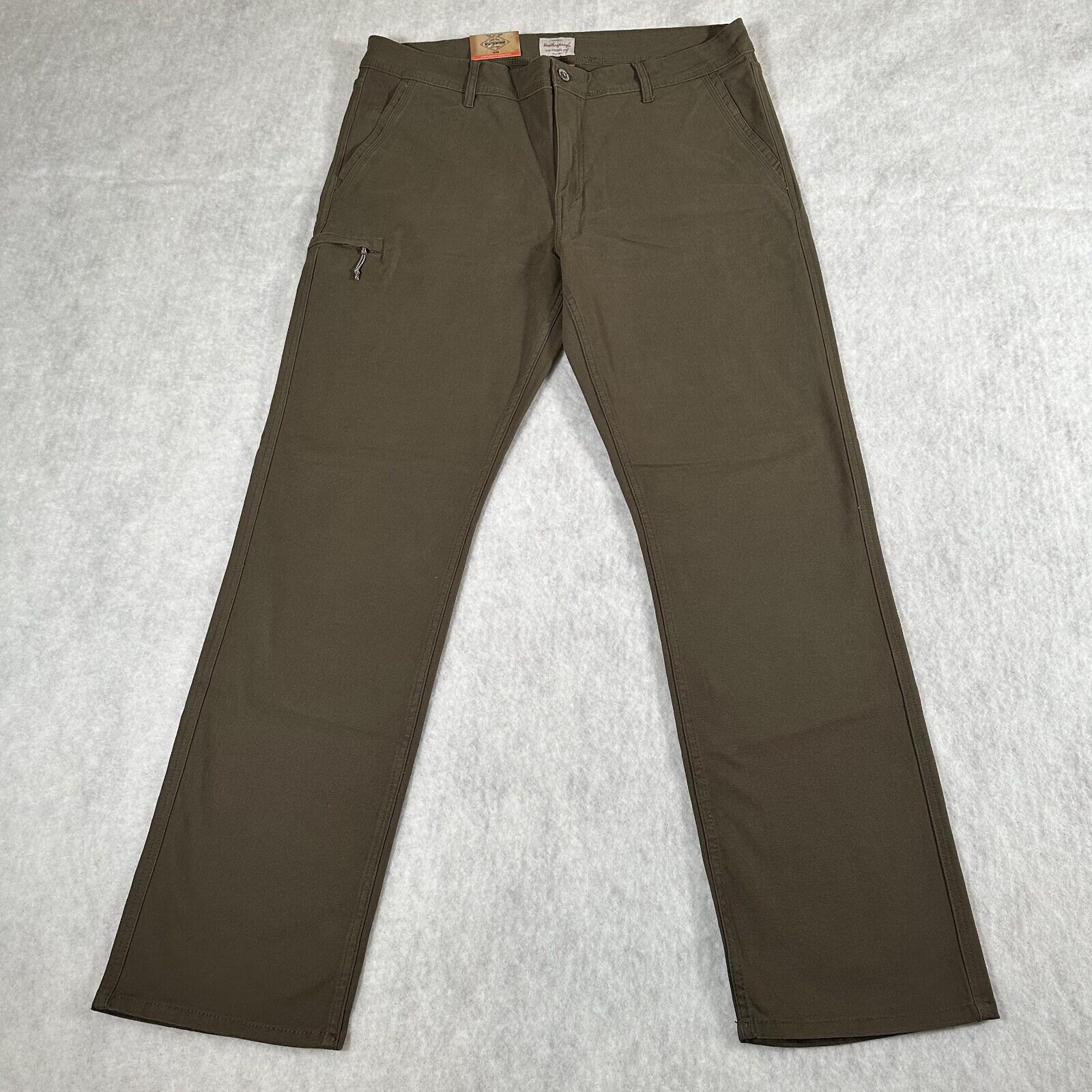 Original Weatherproof Vintage Men Pants Relax Fit Stretch Zip Pocket Olive 38x34