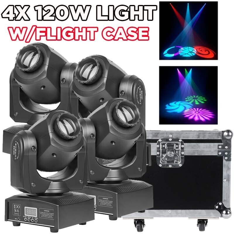 4PCS 120W RGBW Moving Head Light Gobo DMX Beam Spot Stage Lighting DJ Disco+Case