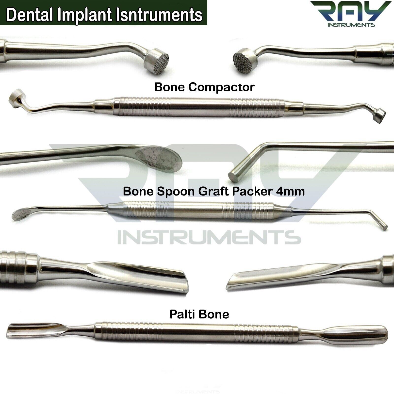 3 Pcs Dental Implant Bone Grafting Plugger Palti Bone Graft Carrier Scoop Packer