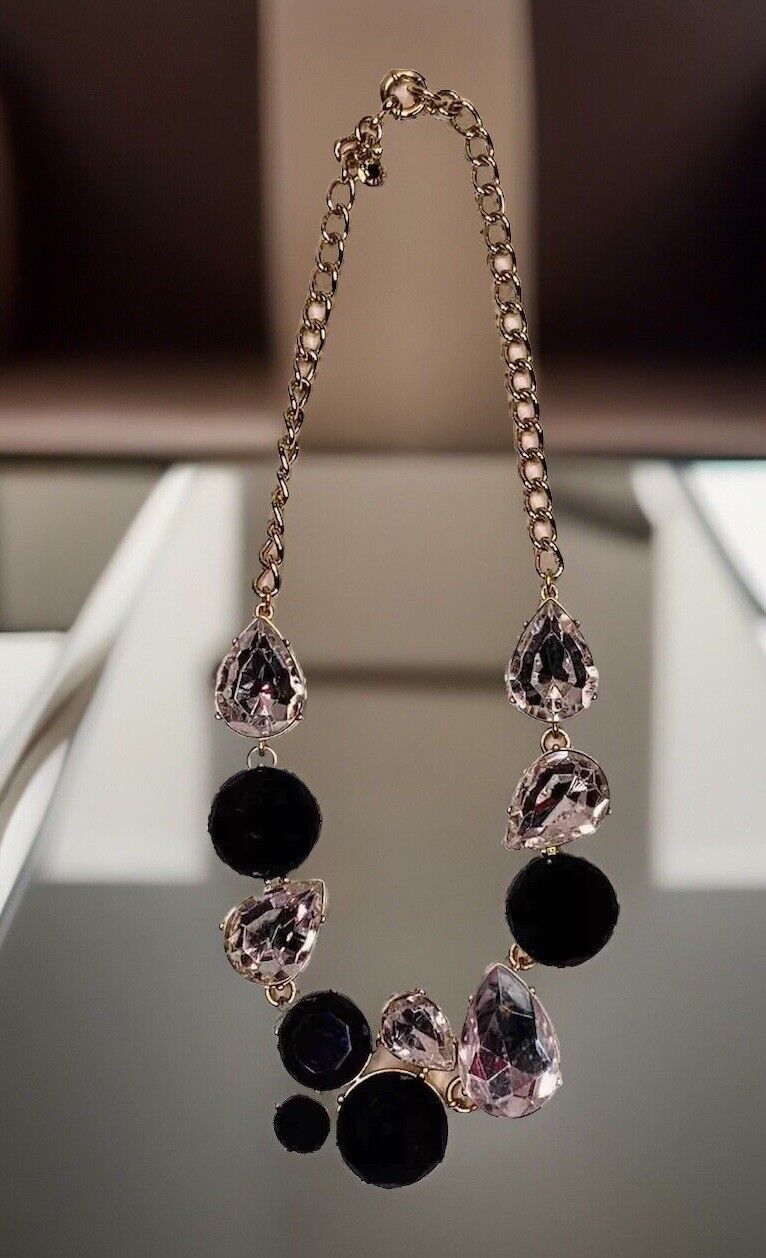 Vintage J.Crew Statement Necklace Crystal Black Clear Gemstone