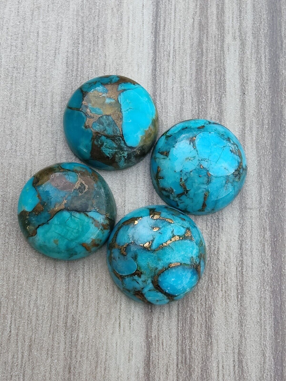 Natural Blue Copper Turquoise Round Shape Cabochon Calibrated Loose Gemstones
