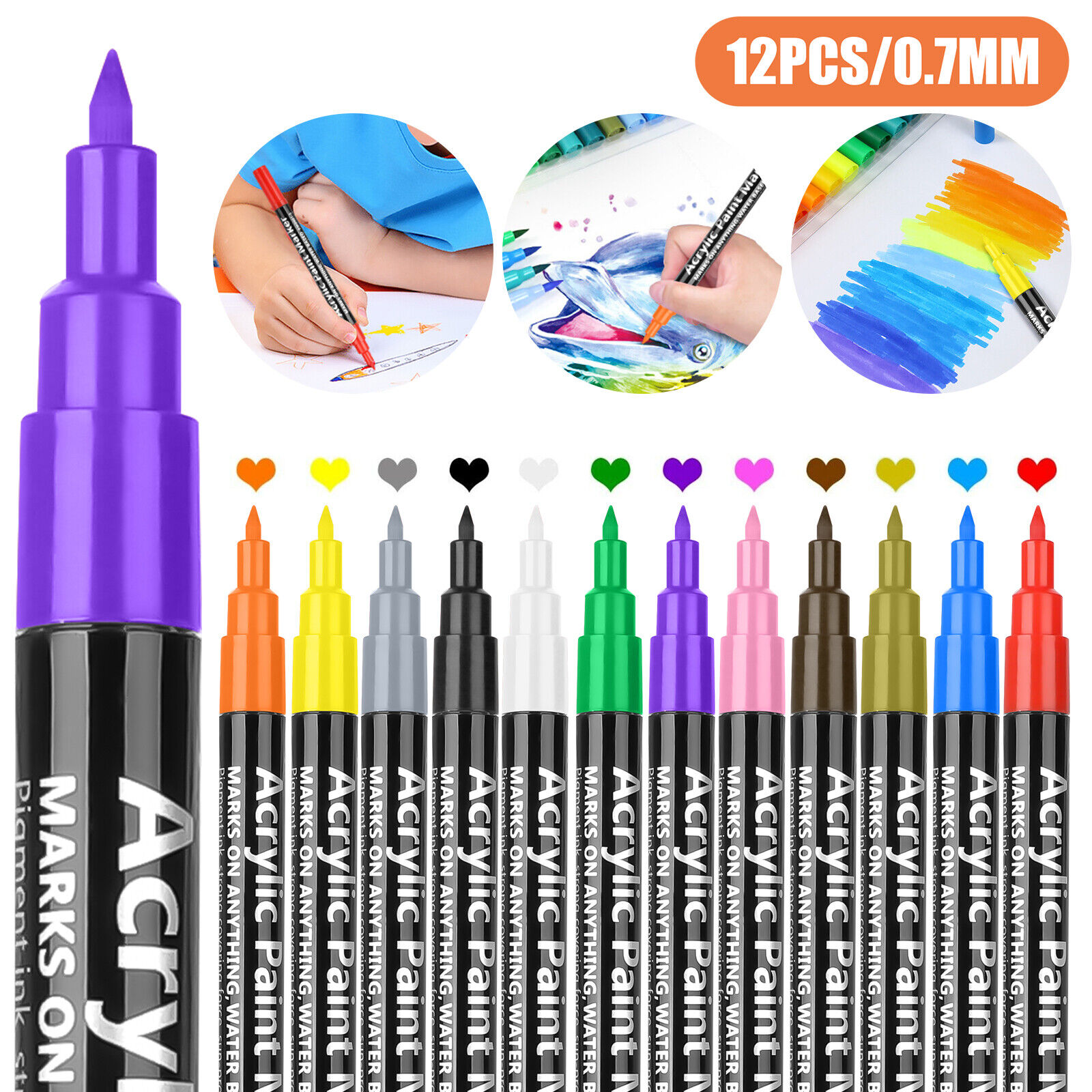 12PCS Acrylic Paint Marker Pens Waterproof Premium Markers Set DIY Art Project