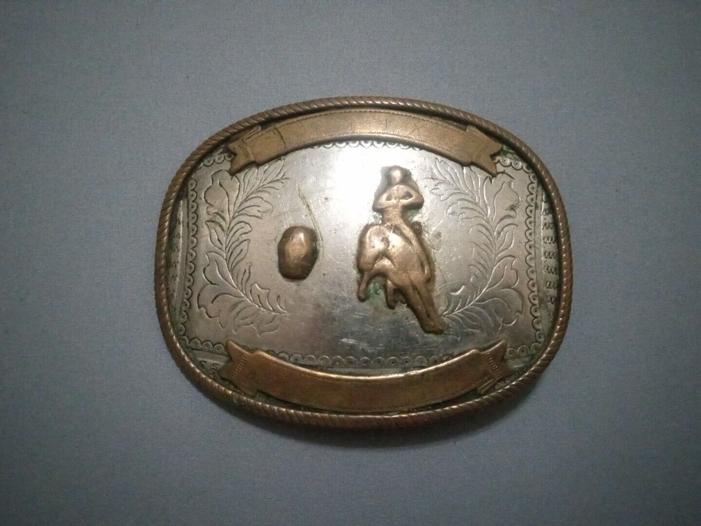 Vintage Cowboy Belt Buckle Brass And Nickel Silver Older Design Very Rare Unique