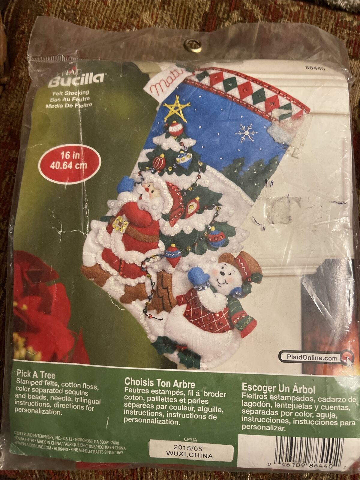 Bucilla Plaid Pick A Tree Felt Christmas Stocking Kit 86440 Santa Snowman NIP