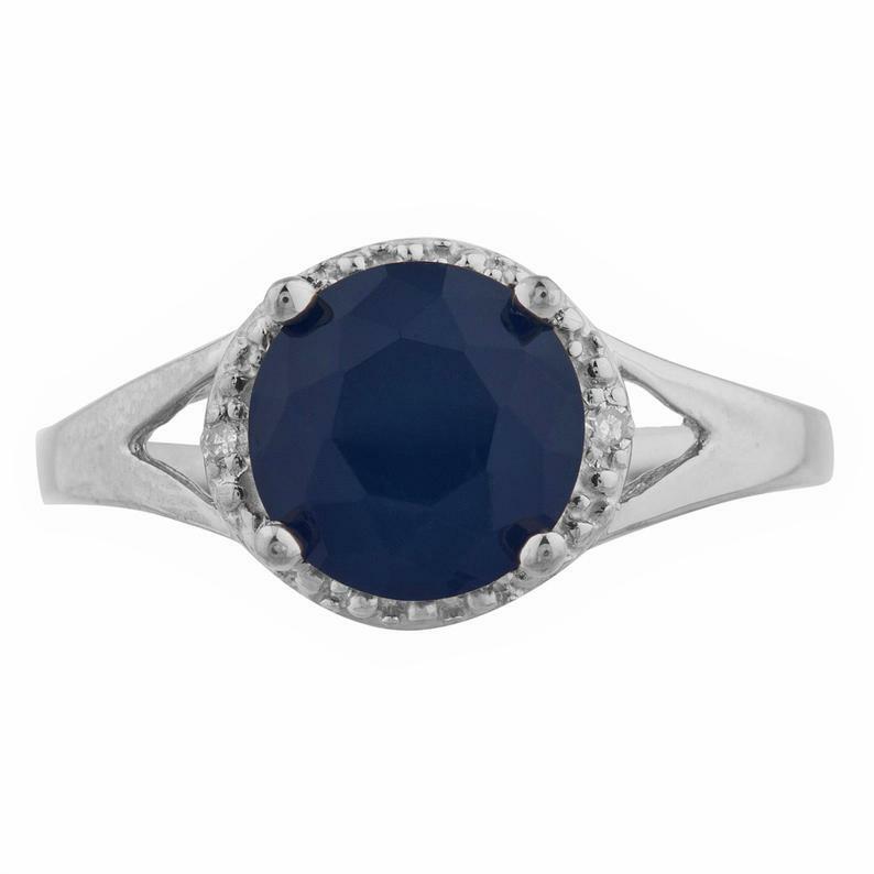 2.3ct Round Natural Sapphire Split Shank 14k SOLID White Gold Engagement Ring