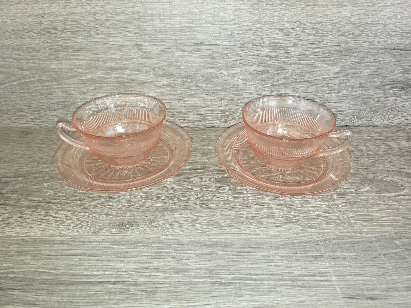 Pair Vtg Anchor Hocking Queen Mary Pink Depression Tea/Coffee Cup & Saucer