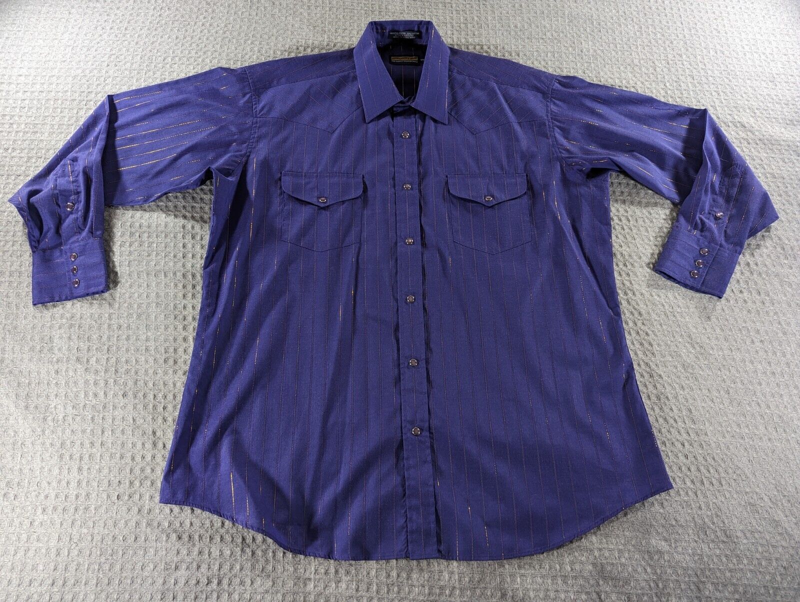 Panhandle Slim Shirt Men 17.5x35 Purple Metallic Gold Pearl Snap Western Vintage