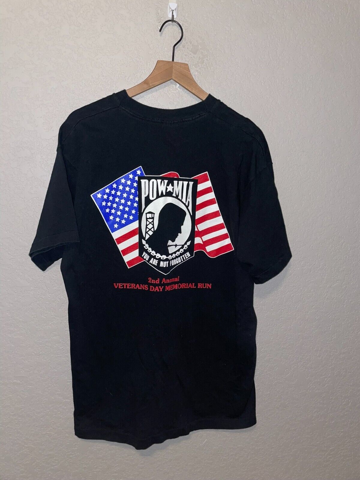 90s Vintage 2nd Annual Veterans Day Hog Memorial Run Pow Mia Graphic Shirt VTG X