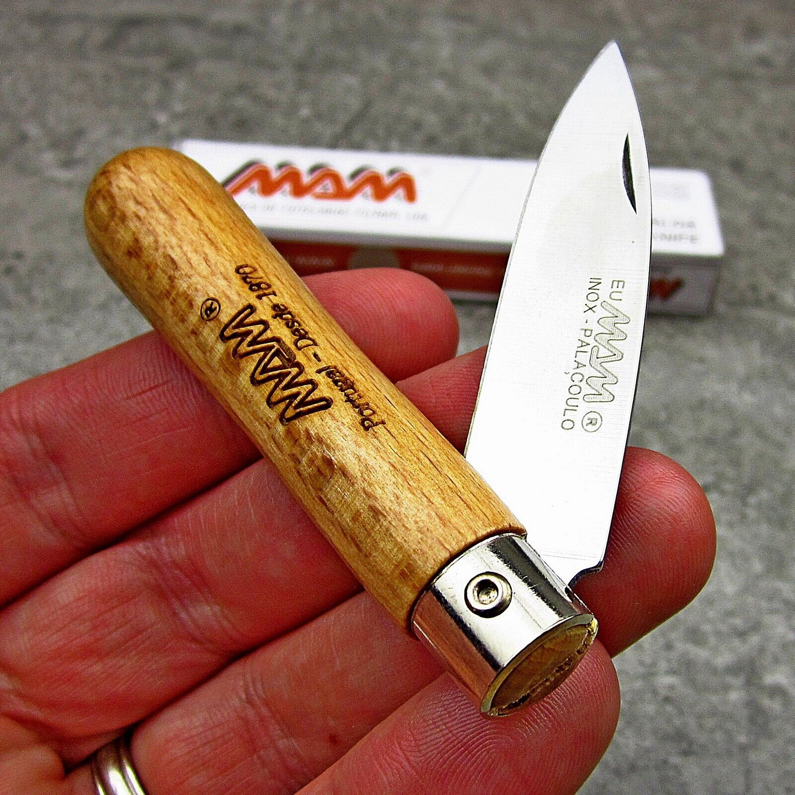MAM Small German Stainless Steel Blade Brown Beechwood Folding Pocket Knife NEW