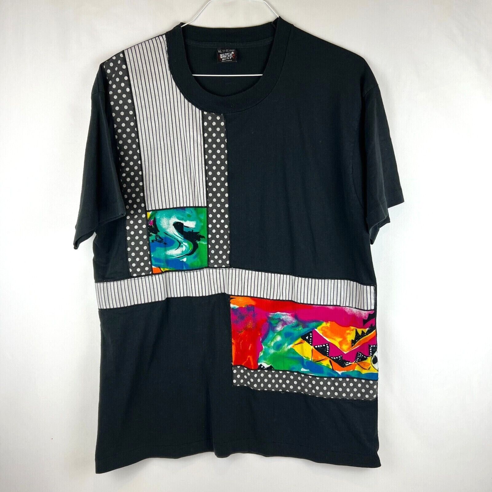 1980s Screen Stars Vintage T Shirt Abstract Art Panels 50/50 Blend Adult Size XL