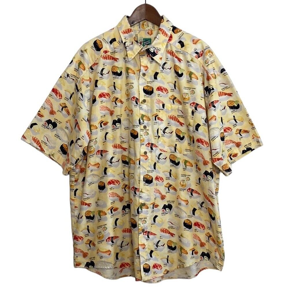 Vintage Johnny Cotton Shirt Mens XL Allover Sushi Print Short Sleeve Made in USA