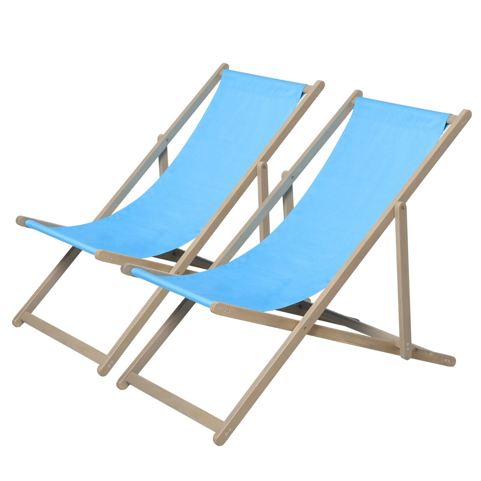 Wooden Folding Beach Sling Patio Chairs Set of 2, 3-Level Adjustable