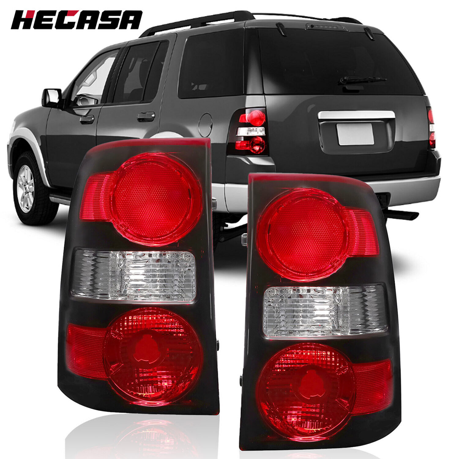 2Pcs New Halogen Tail Lights Lamps Fit 2006-2010 Ford Explorer Clear & Red Lens