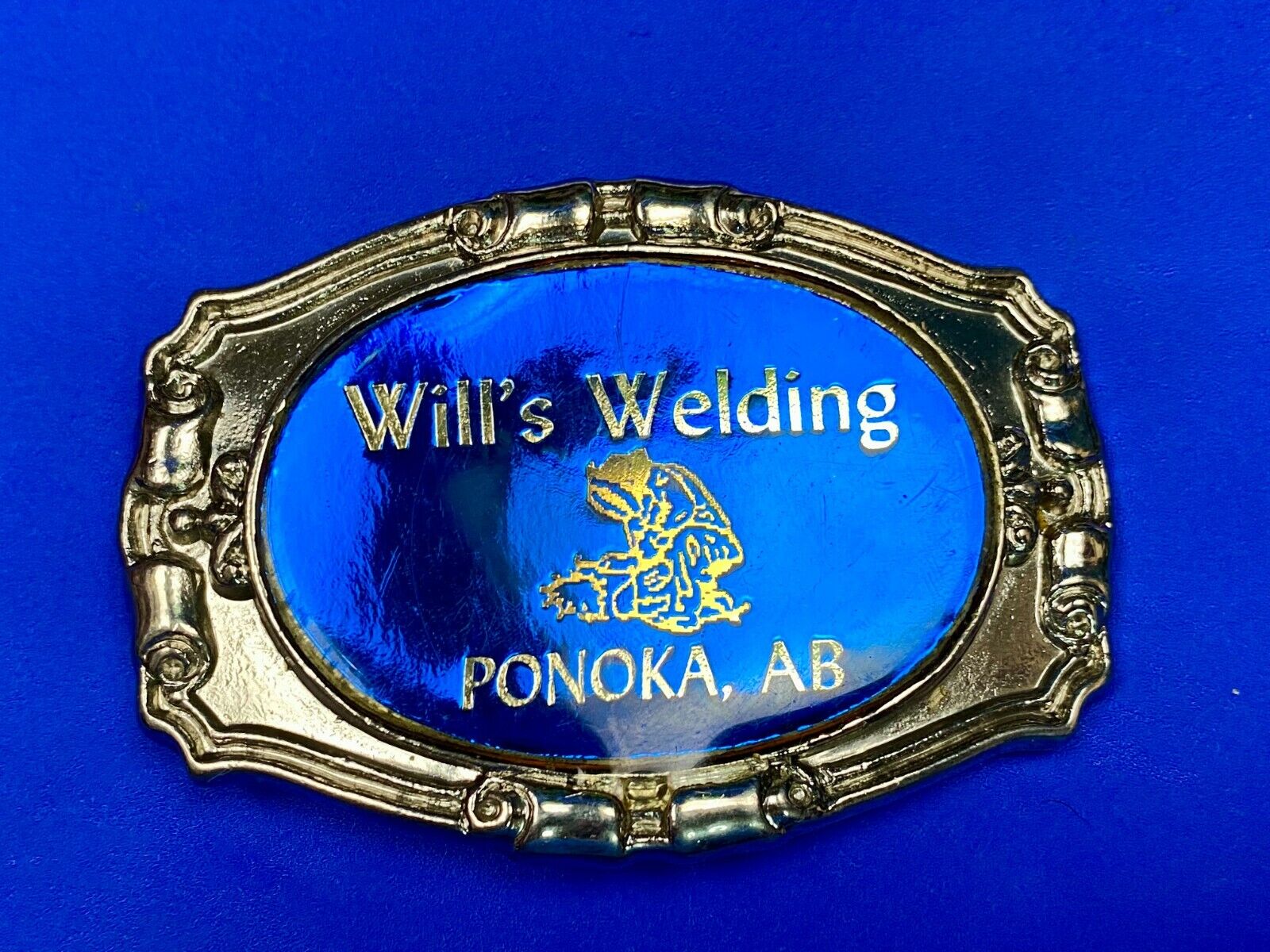 Vintage Wills Welding Ponoka AB western framed Canada company belt buckle