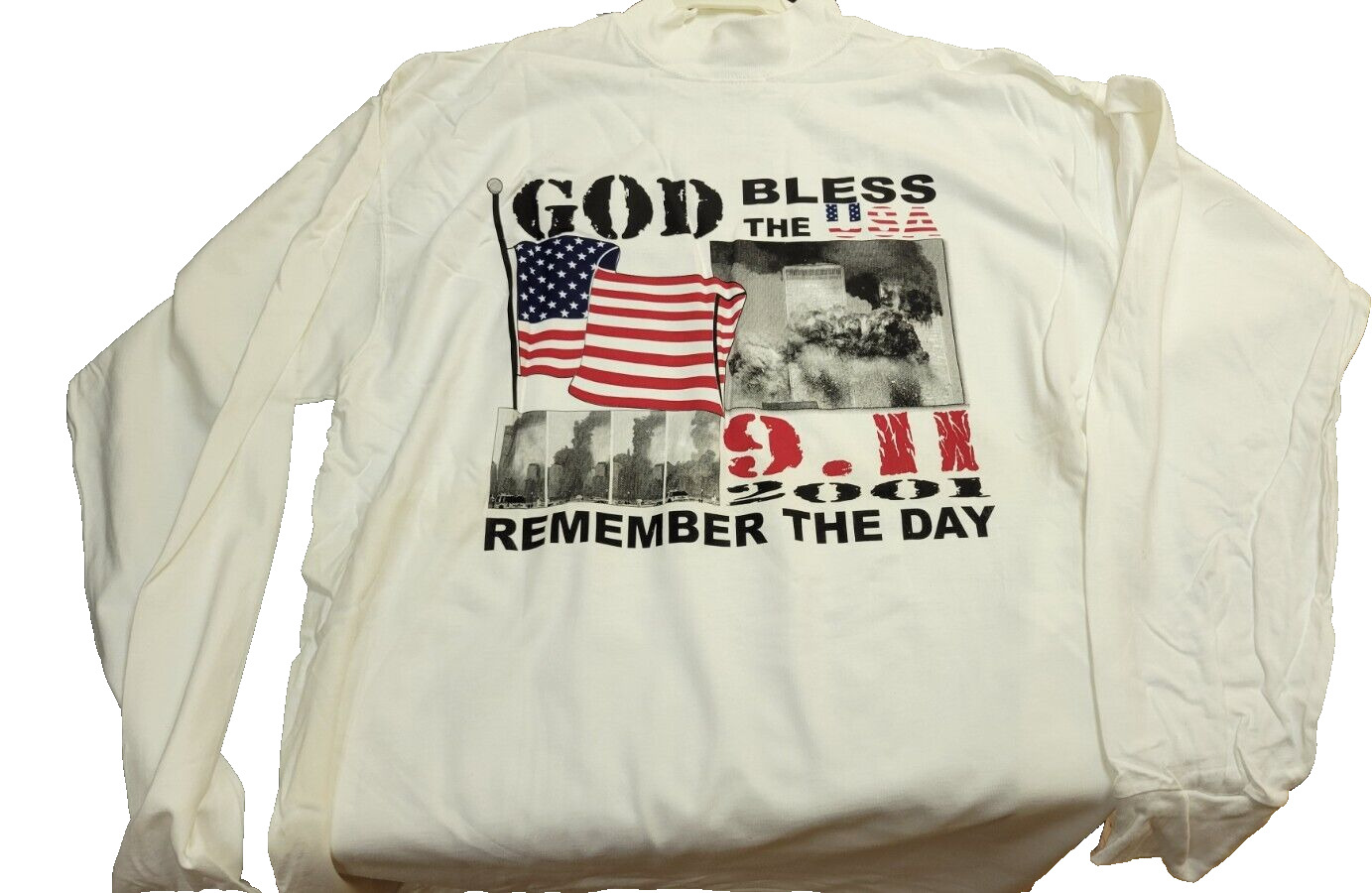 NEW Vintage Tee GOD BLESS THE USA 9 11 Remember the DAY T shirt Long Sleeve XL