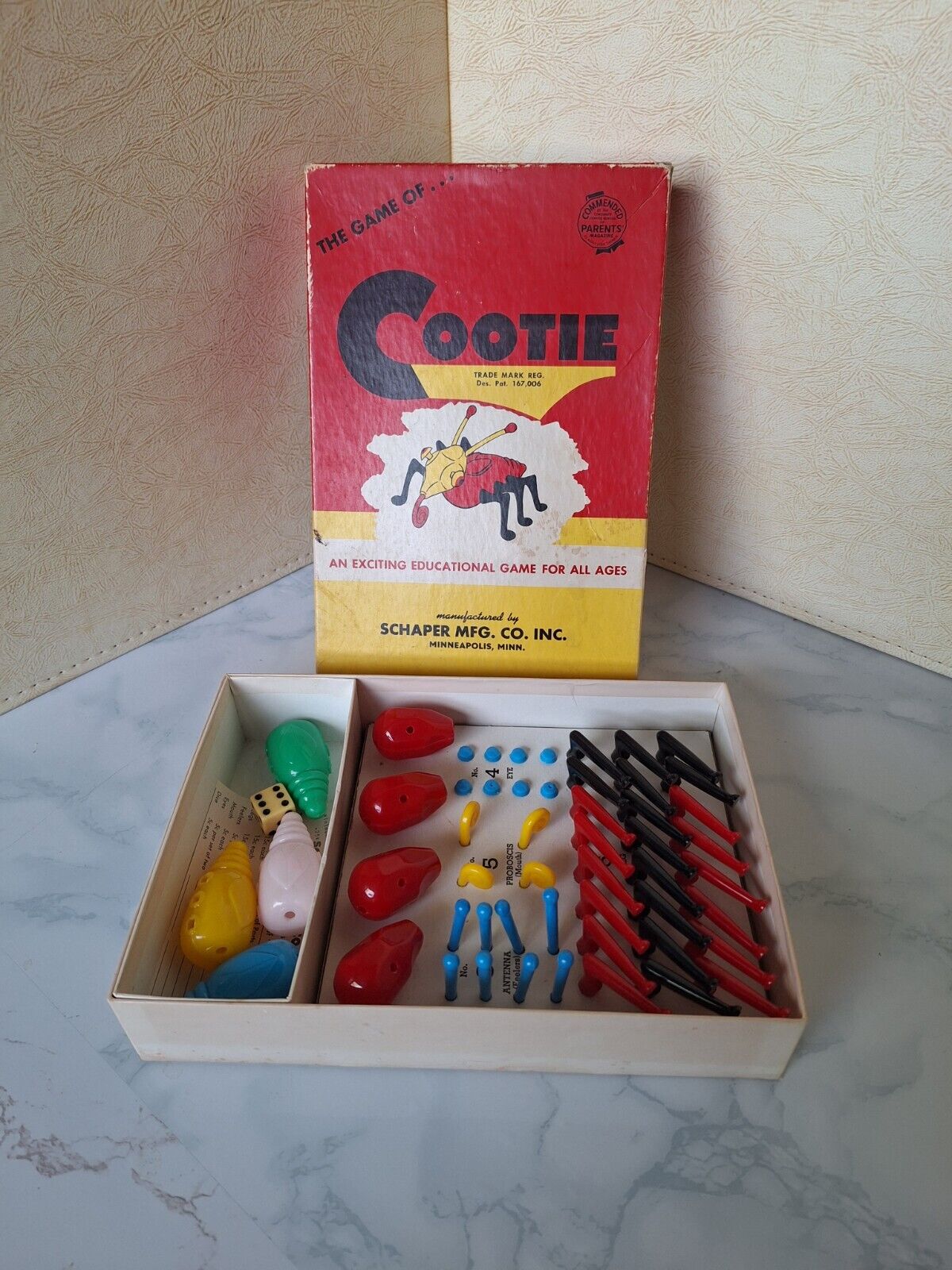 Vintage 1949 Cootie Game By Schaper Mfg. Co. *Complete*
