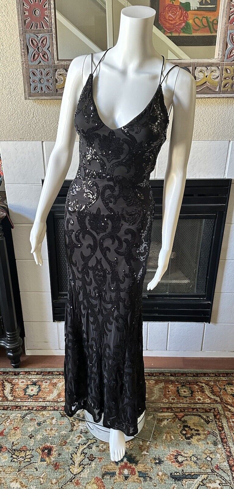 Windsor BLACK Strap Sequin Formal Long Dress Size XS