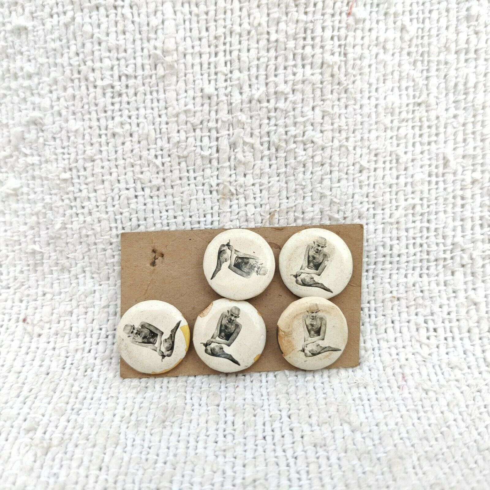 Vintage Mahatma Gandhi Graphics Brass Button Set Pre Independence Sewing BTN29