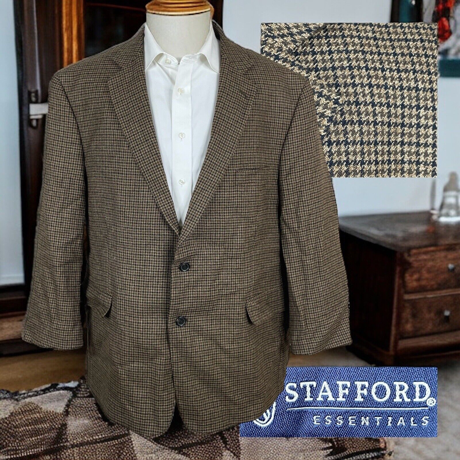 Stafford Sport Coat Mens 50S Brown Check Soft Tweed Flannel Wool