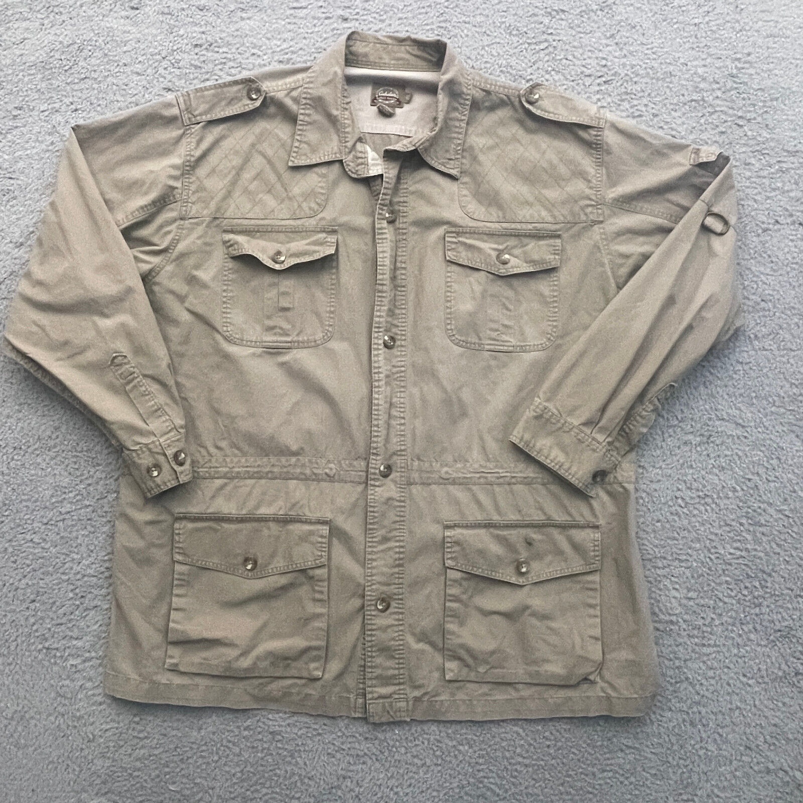 Cabelas Safari Series Shirt Mens 3XLT Button Up Green Canvas Jacket Hunting