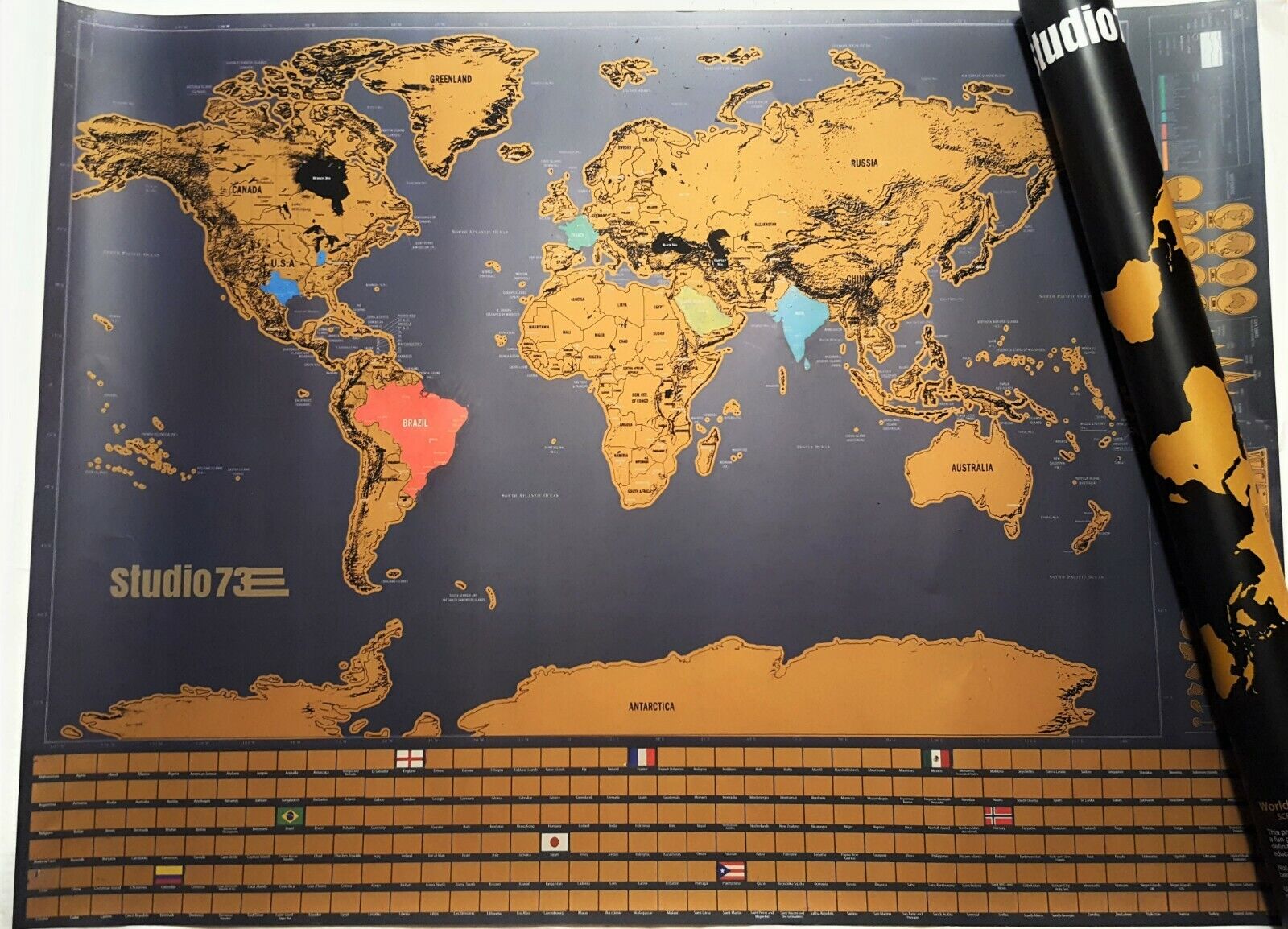 NEW BIG Scratch Off World Map Travel Tracker,  Outlined US States, Country Flags