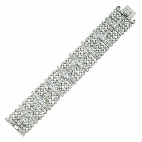 Mid-20th Century Wide Style White Stone Bright Polish Tennis Silver Bracelets