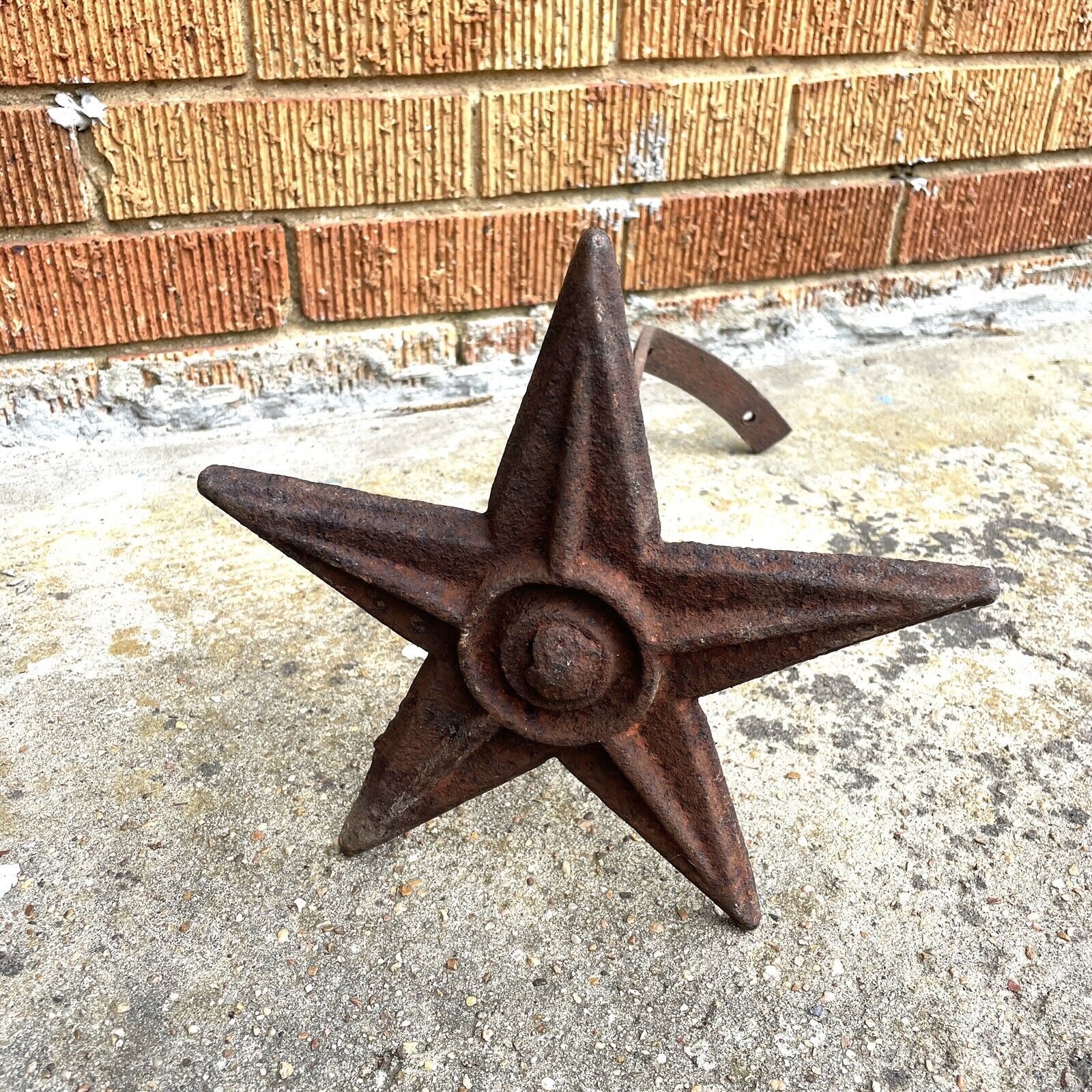Antique Cast Iron 9” Architectural Salvage Building Anchor Star W/ Steel Bar