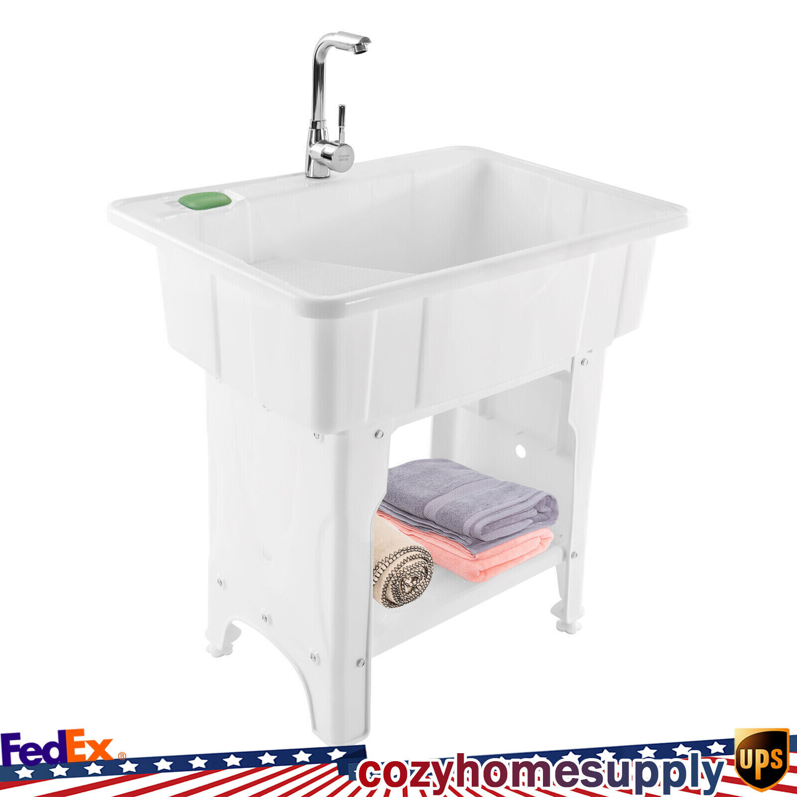 Utility Sink Laundry Tub with Faucet & Basement for Laundry Room Garage or Shop