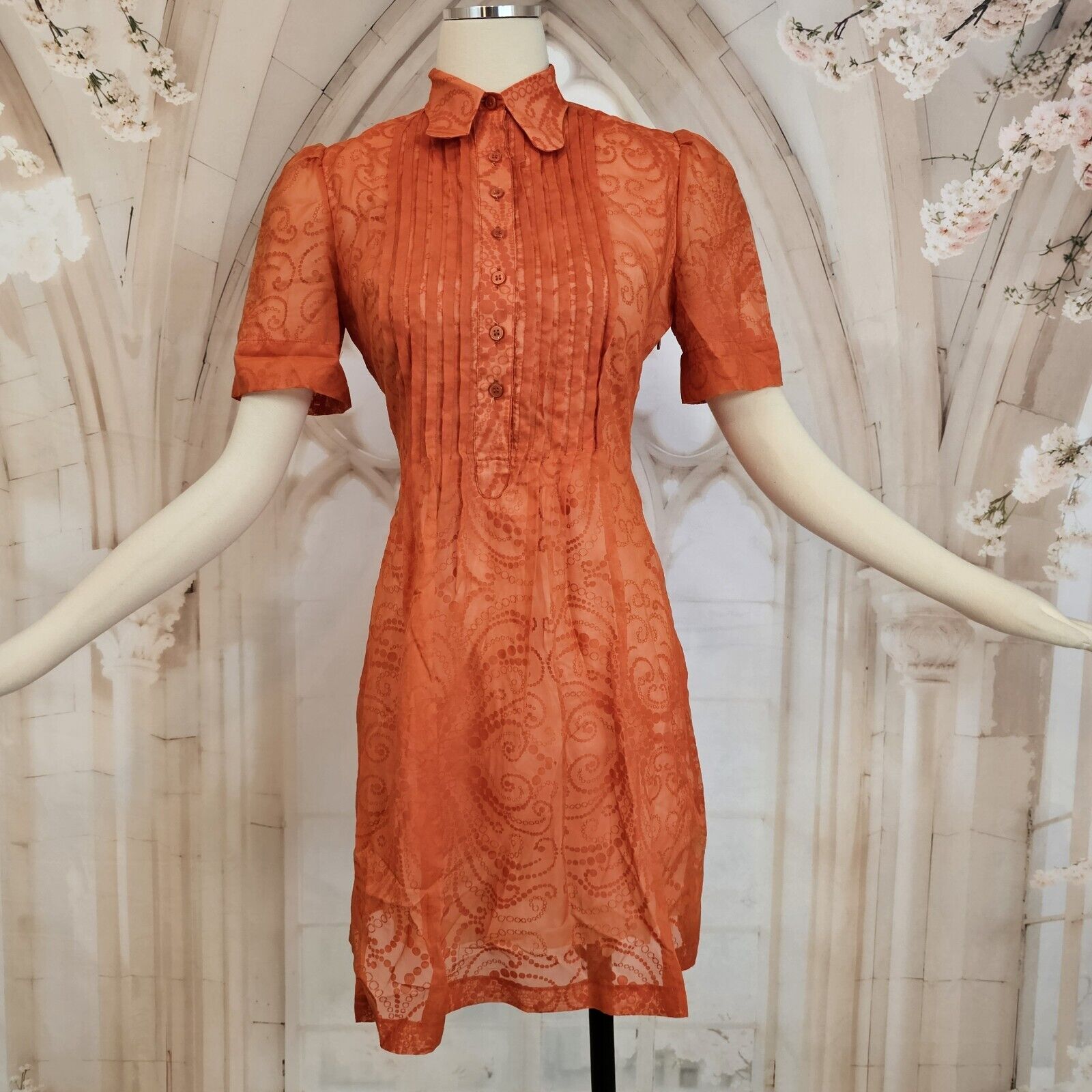 Vintage 1960\'s Dress Shirt Dress Orange Shift Precious Miniskirt Sheer Hippy 