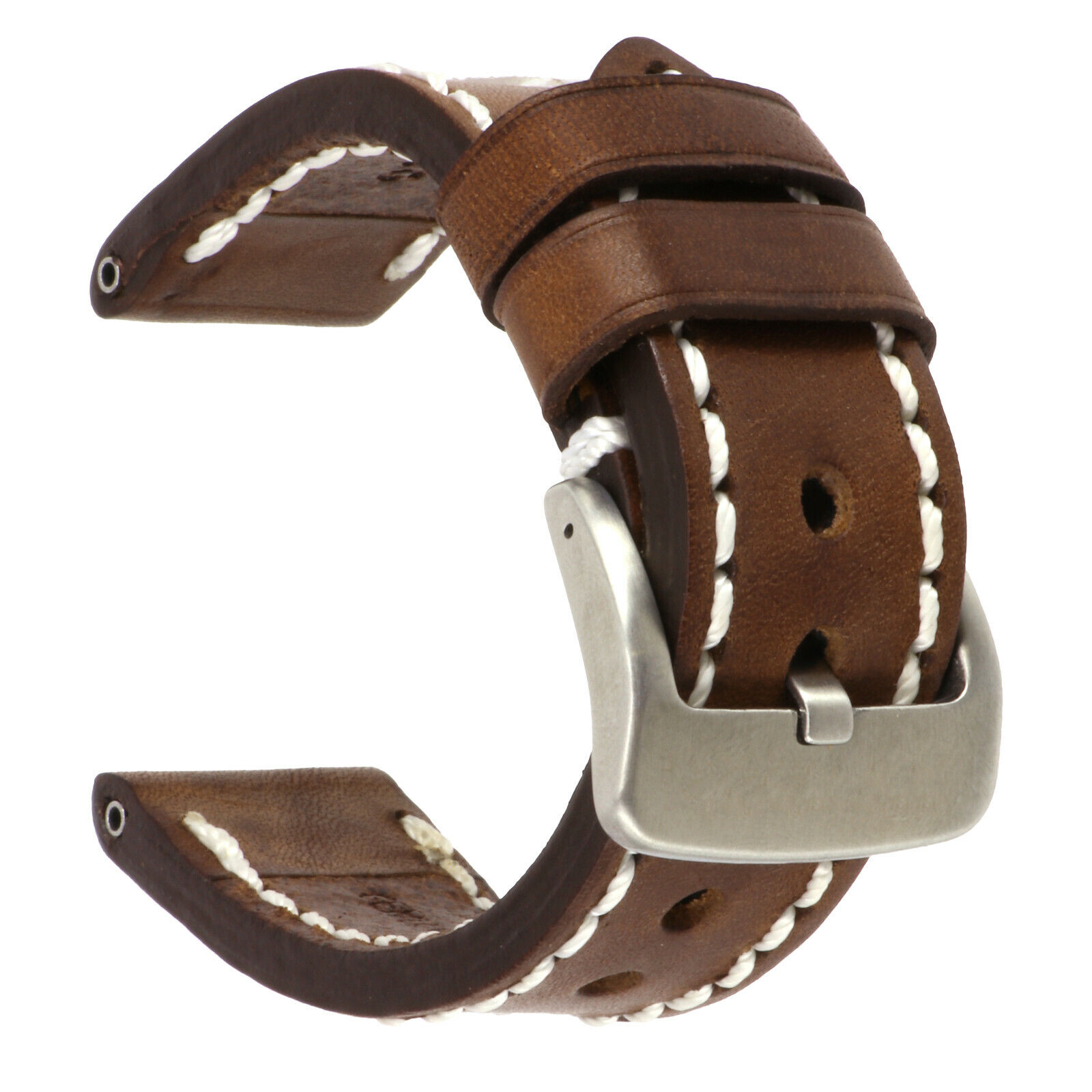 26mm COW Leather Strap Brown Watch Band for INVICTA HQ Buckle White x1