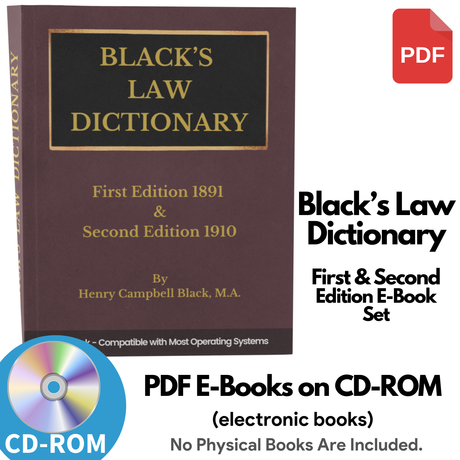 BLACK\'S LAW DICTIONARY, 1st Edition 1891 and 2nd Edition 1910 Law Book on CD-ROM